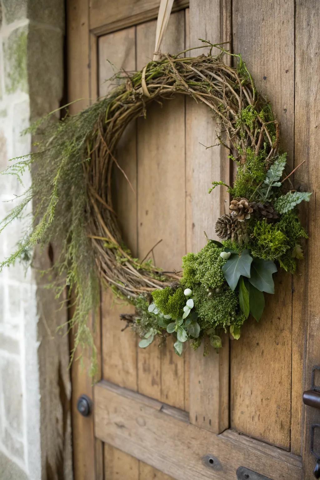 A wreath transporting nature’s freshness to your doorway.