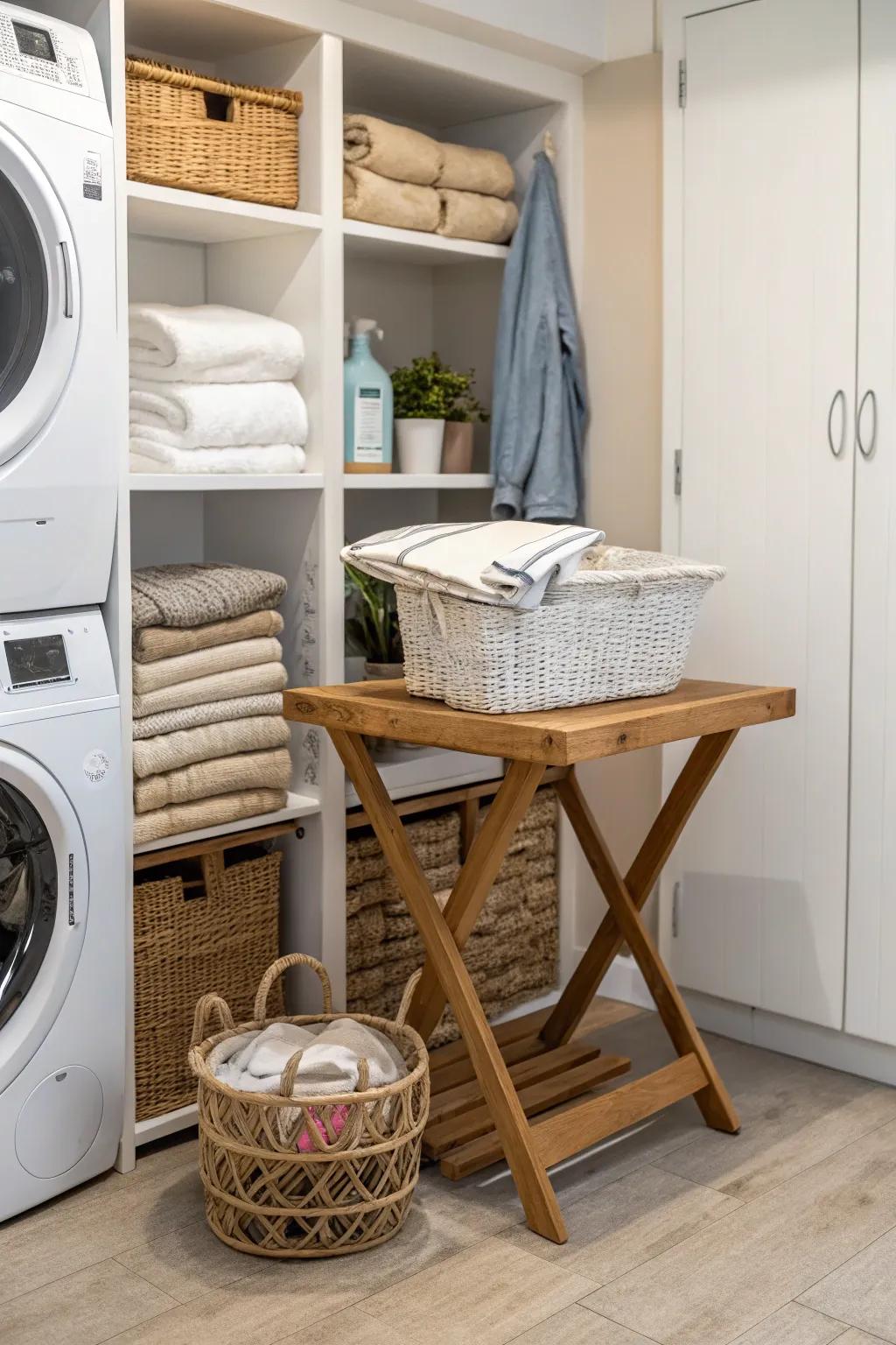 A dedicated folding station adds functionality to your laundry area.