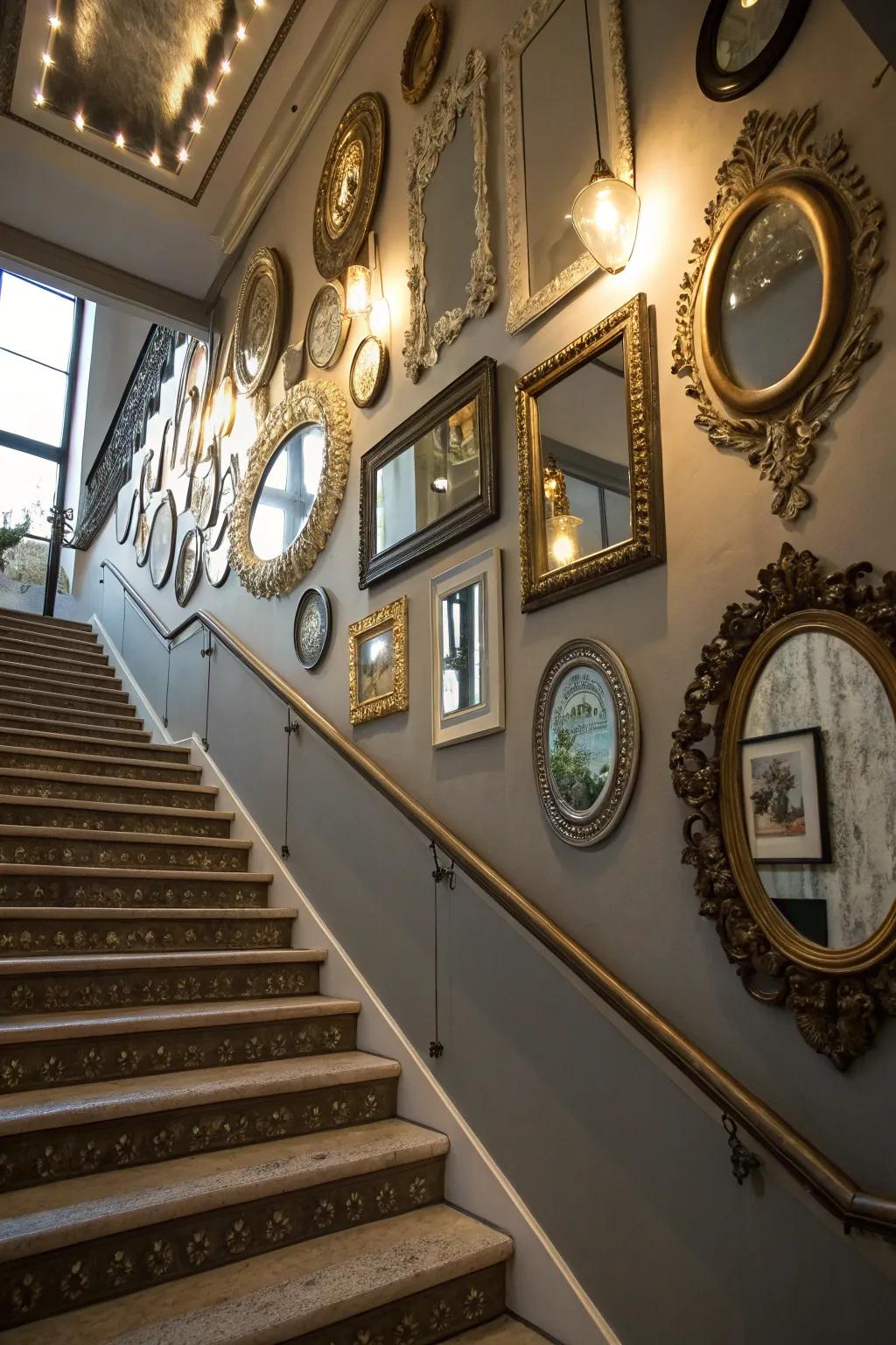 Mirrors have the ability to expand and brighten your staircase area.