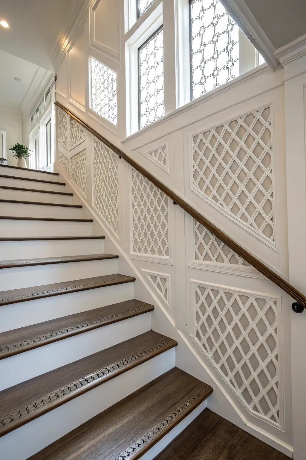 Transformative decorative paneling for a sophisticated stairway appearance.