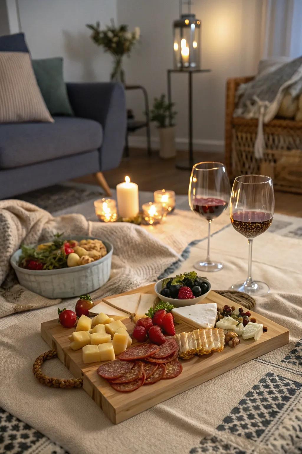 Savor a private indoor gathering featuring your dearest snacks and wine.