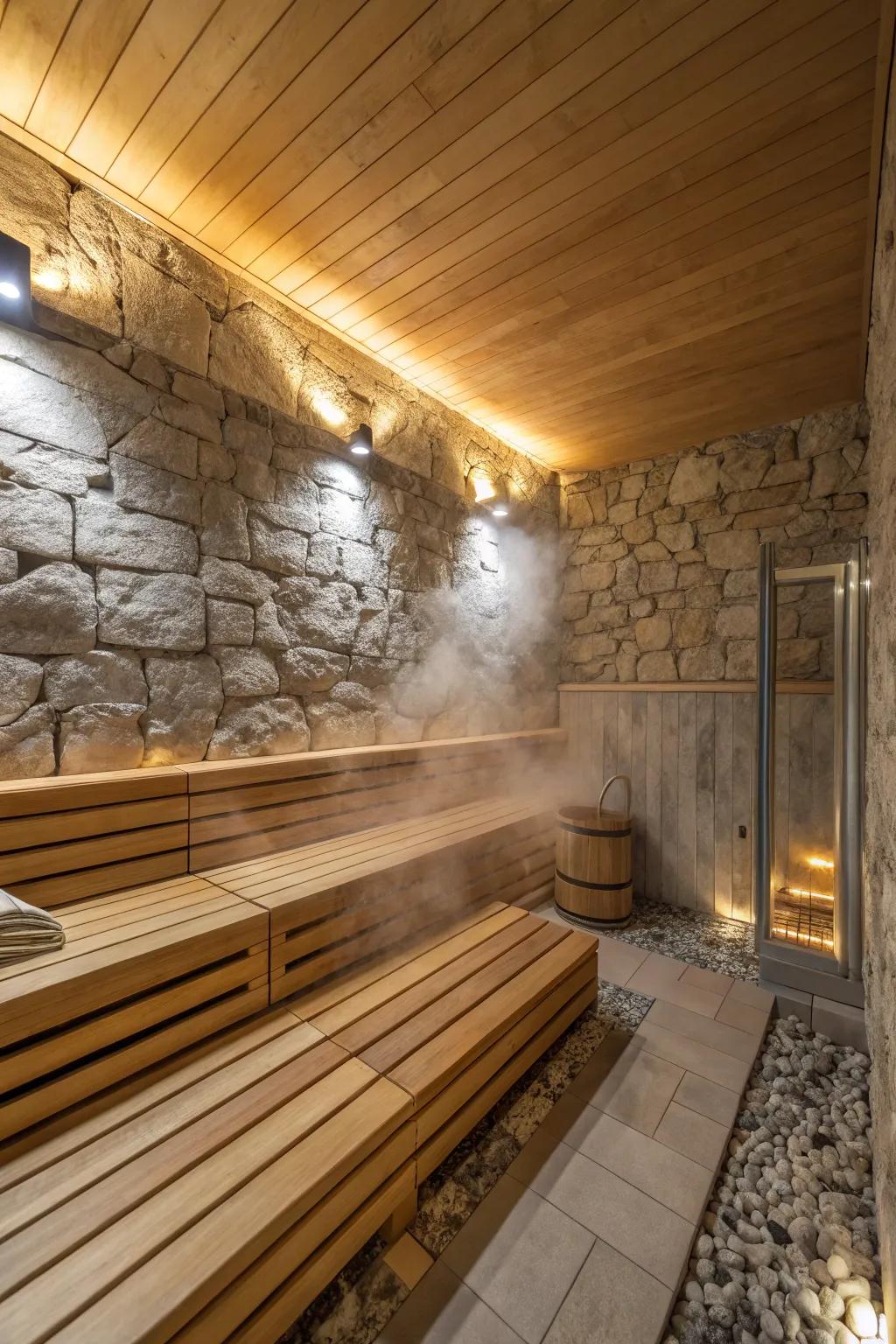 Natural components like wood and stone contribute a serene aspect to steam enclosures.
