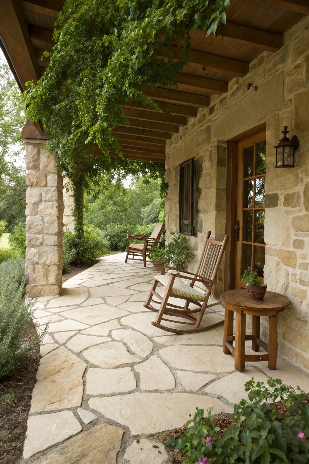 Country tan flagstone offers rustic appeal and weather resistance.