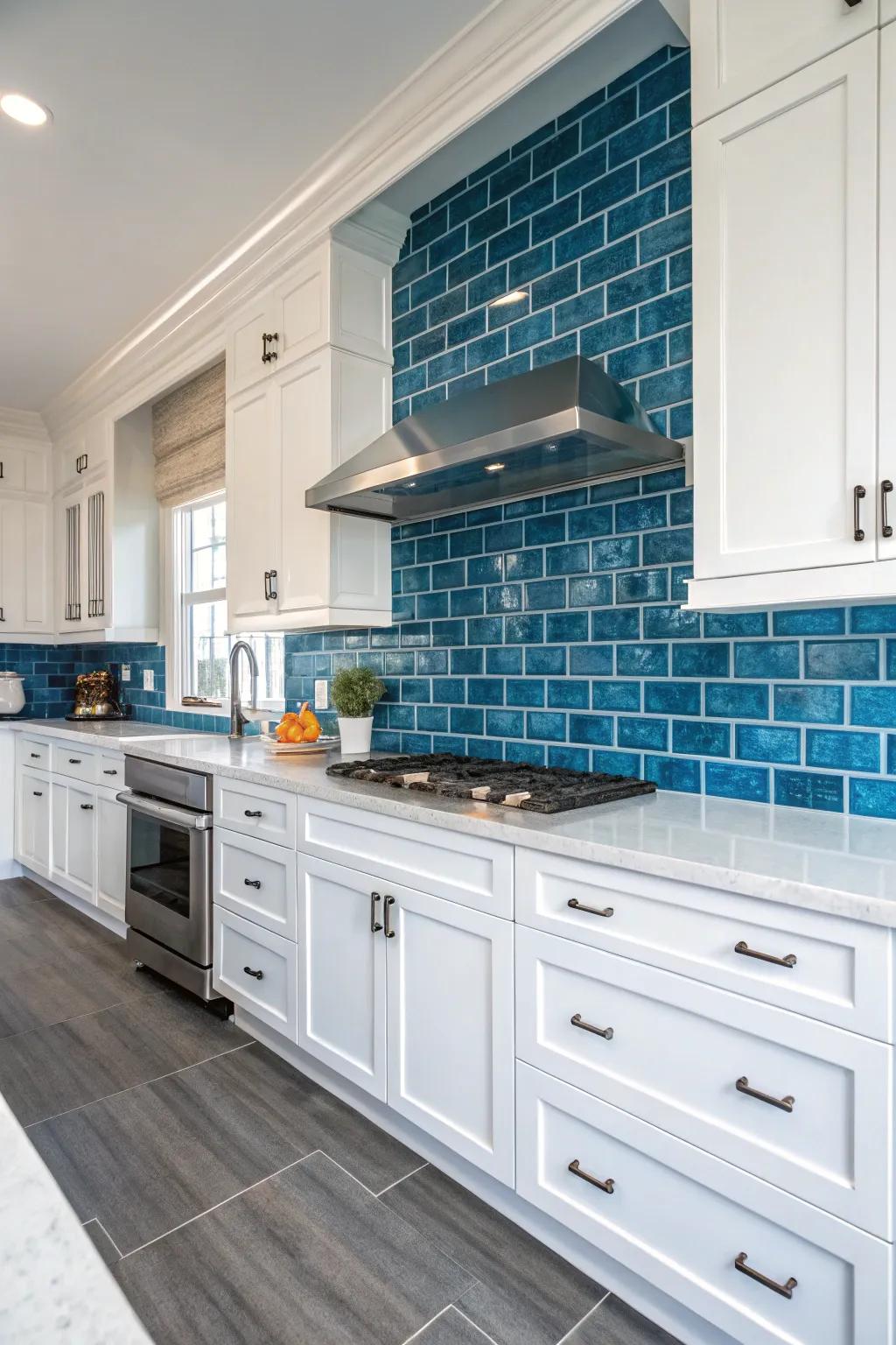 Make a statement with bold, colorful subway tiles.