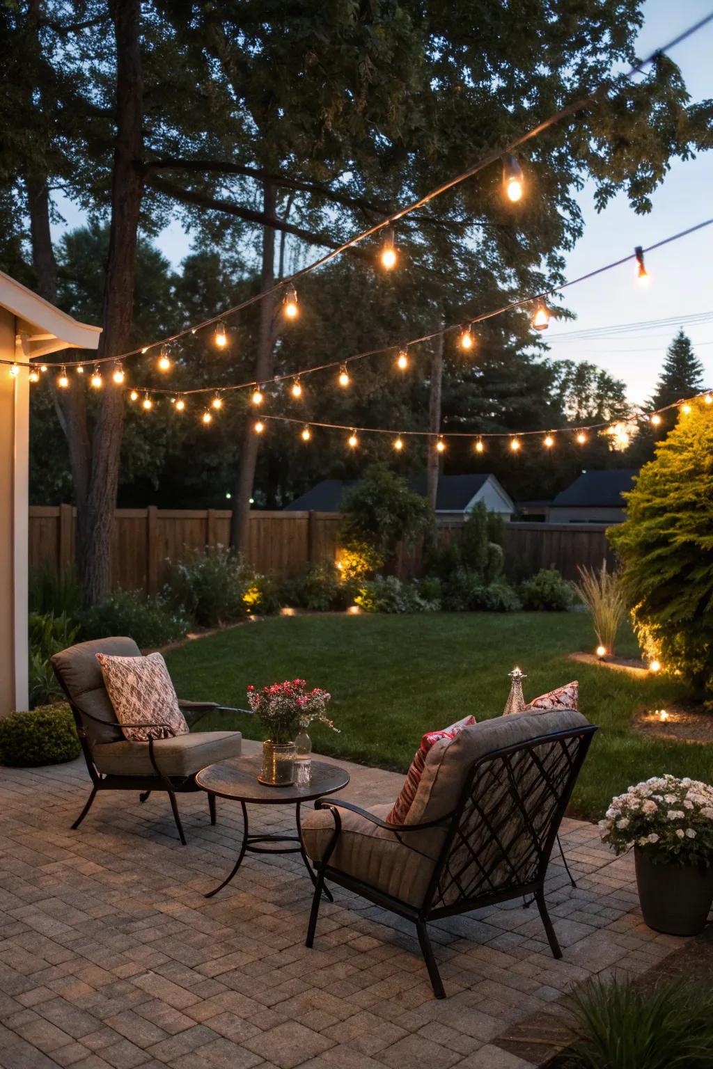 Light up your backyard with the enchanting gleam of string lights.