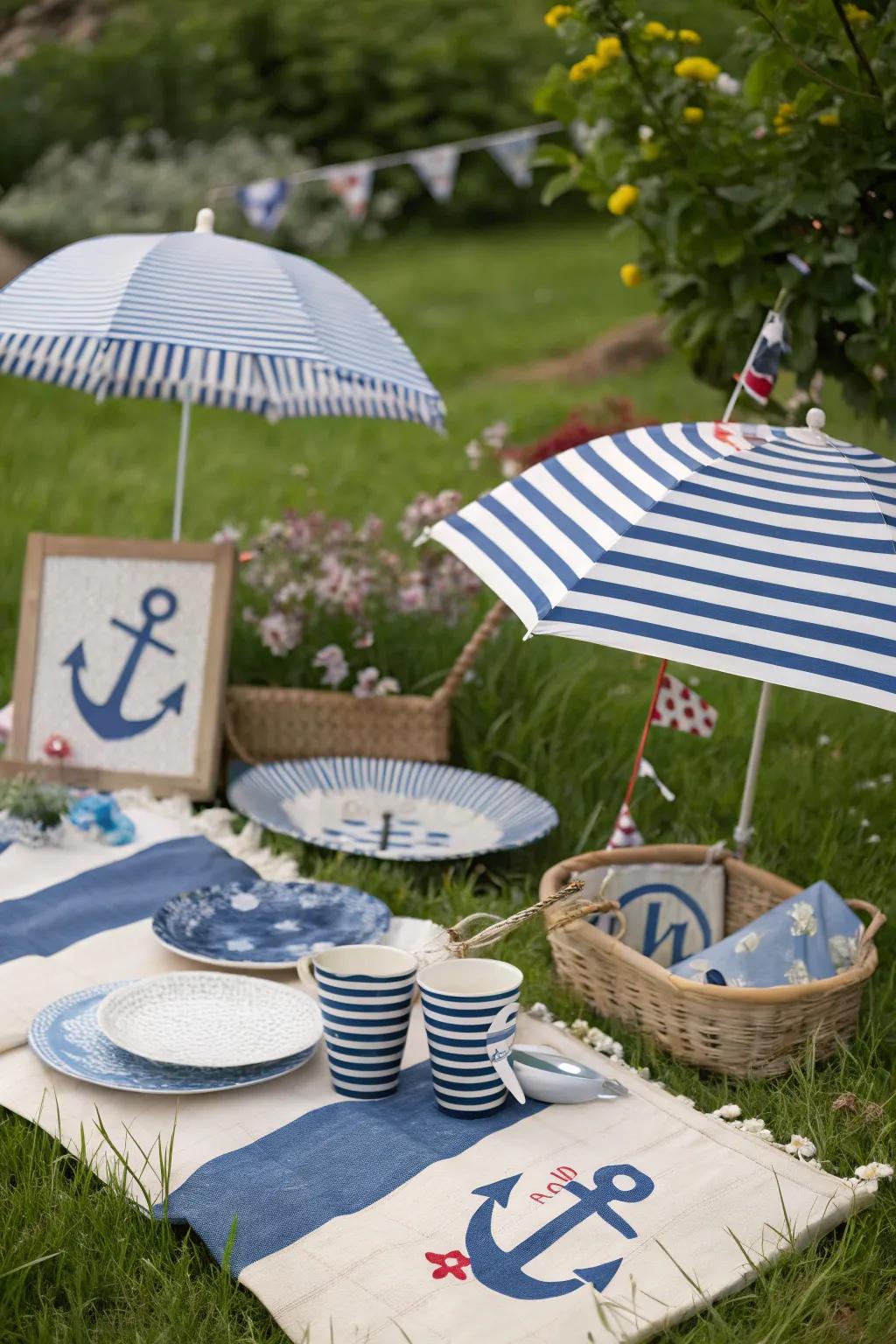 A nautical-inspired picnic transporting the sea to the park