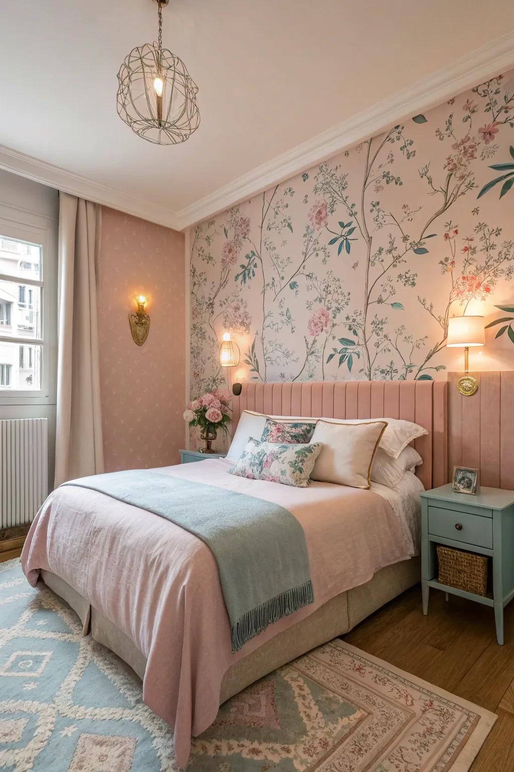 Craft a serene setting with pastel wallpaper.