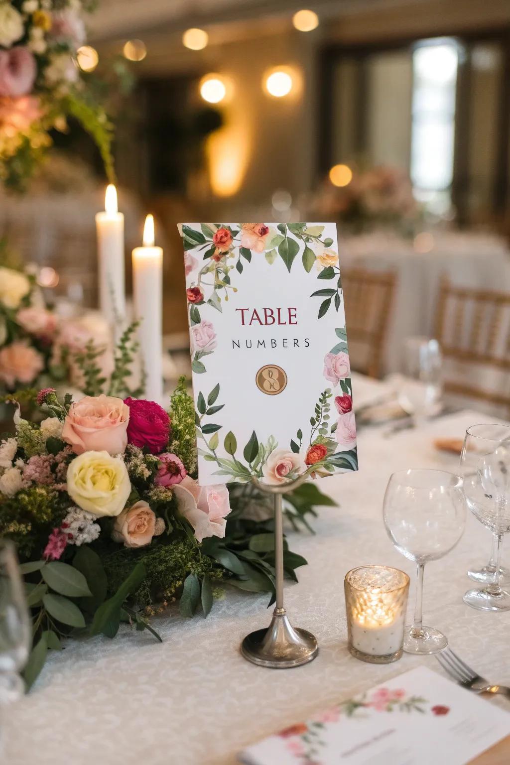 Blossom-adorned placecards create a sophisticated statement at formal get-togethers.