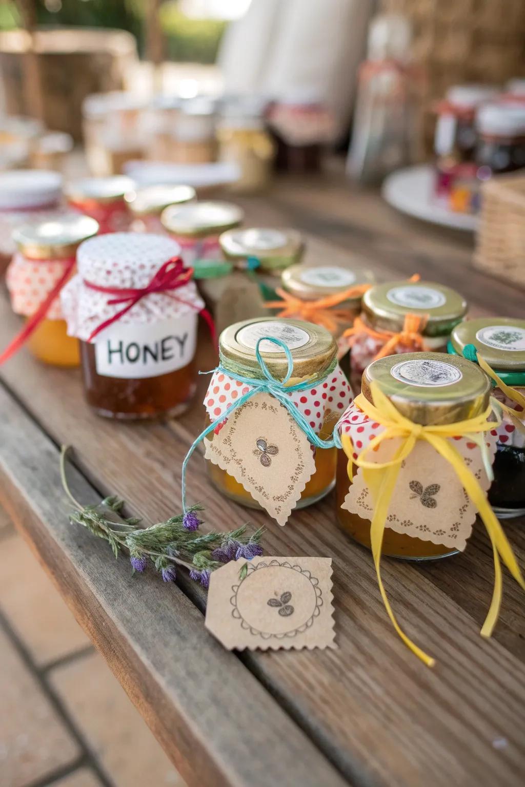 Regional honey pots provide a delightful and individual touch.