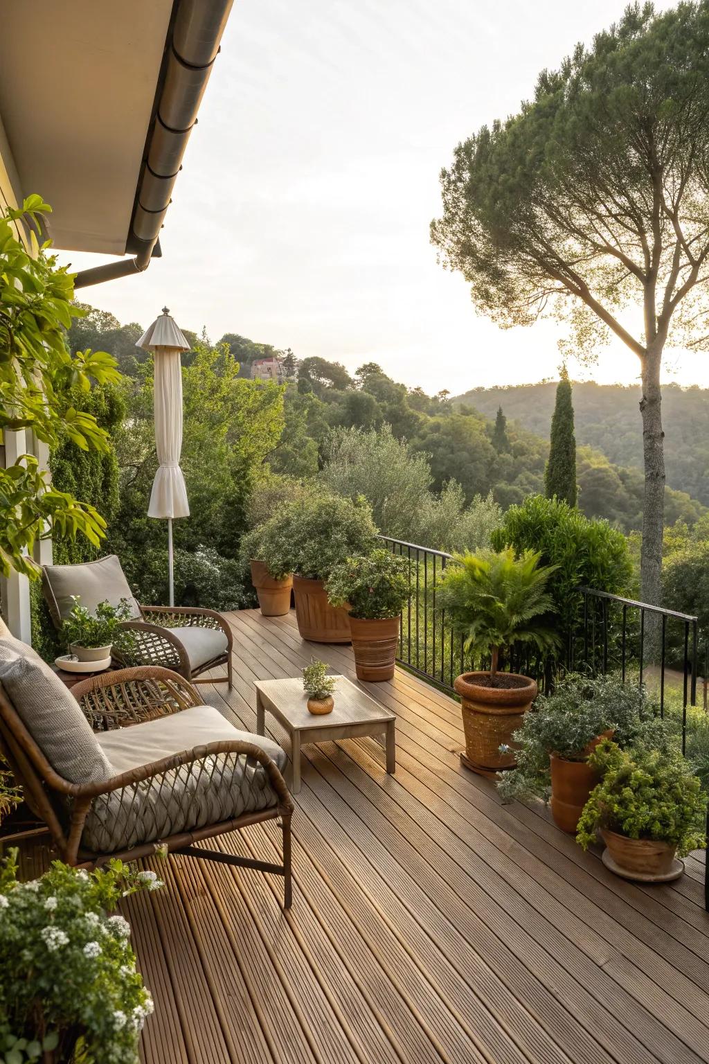 Timber decking imparts a comfortable and alluring ambiance to your patio.