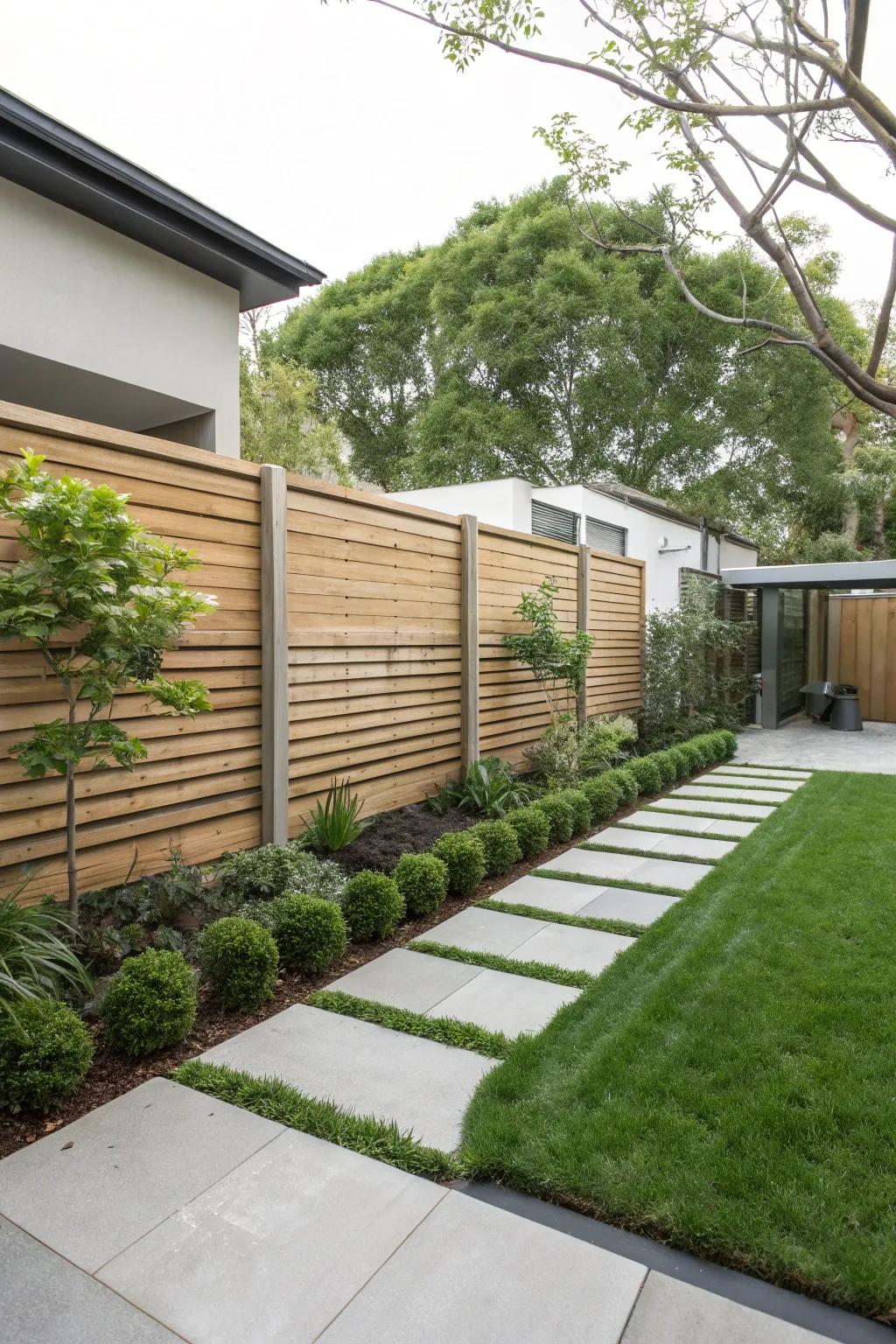 Horizontal planks introduce a contemporary touch to your outdoor setting.