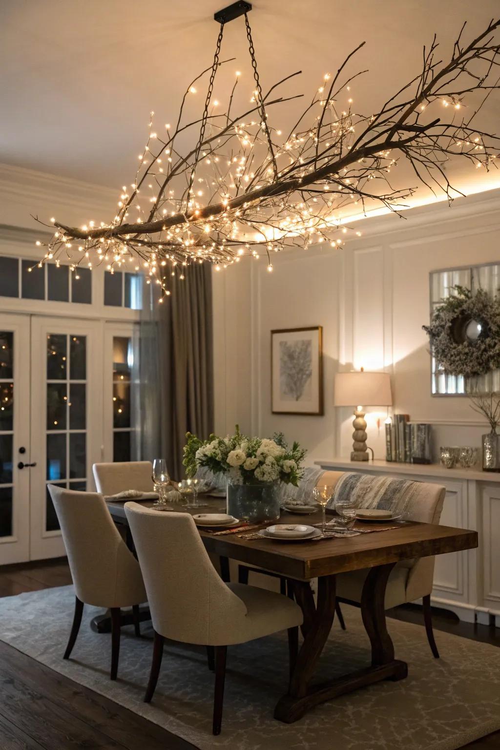 A captivating limb light fixture adorned with radiant ethereal lights.