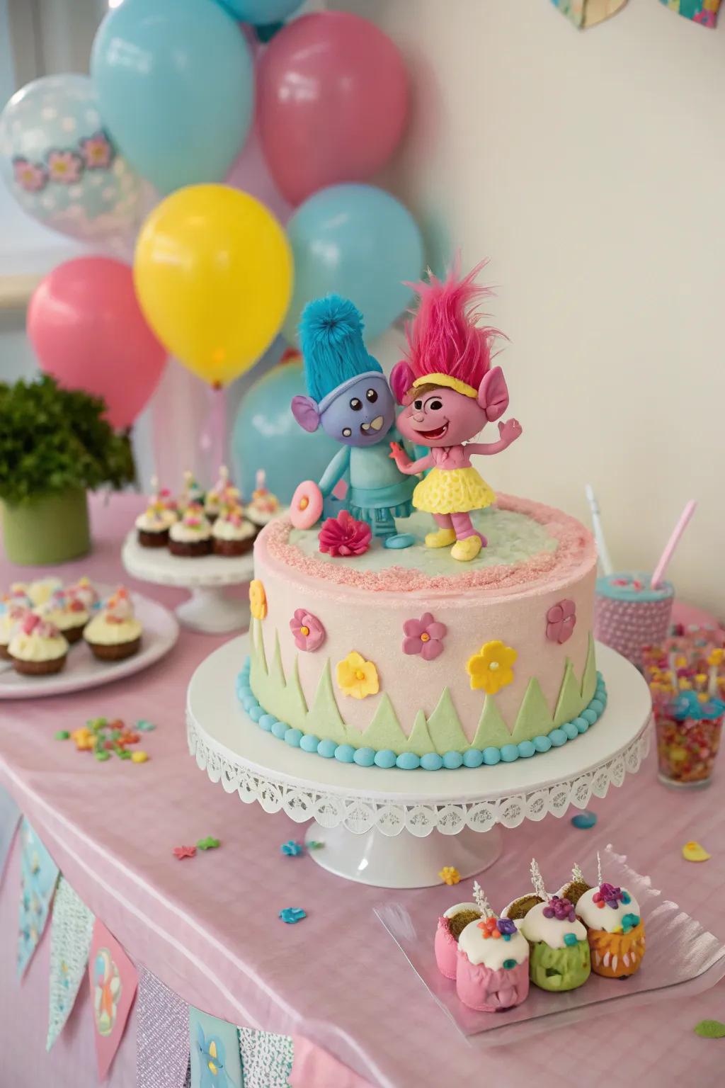 A delightful cake crowned with charming Whimsical Creatures figurines, ready to spread joy.