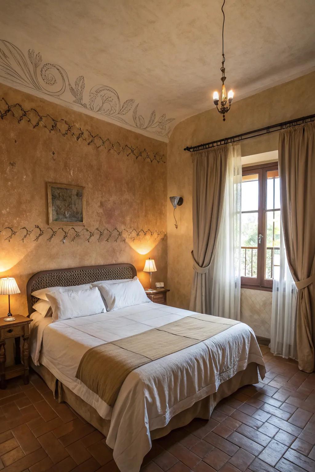 Textured wall finishes contribute a countryside feel to your Tuscan-inspired area.