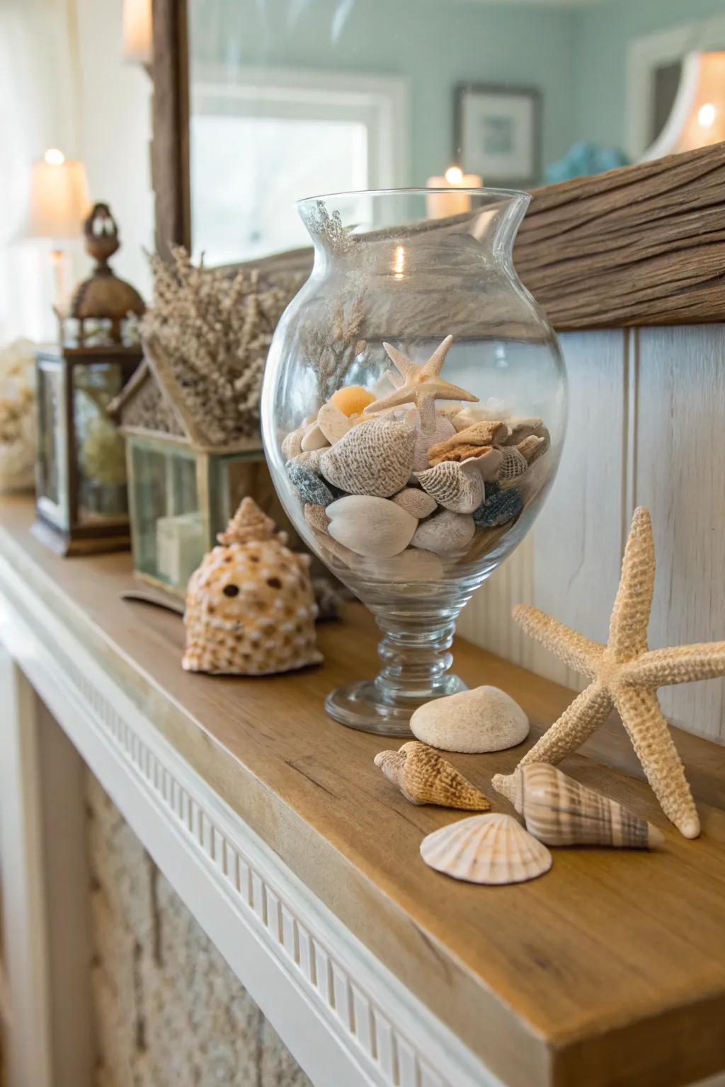 Incorporate a hint of the beach by using seashells to fill your vases.