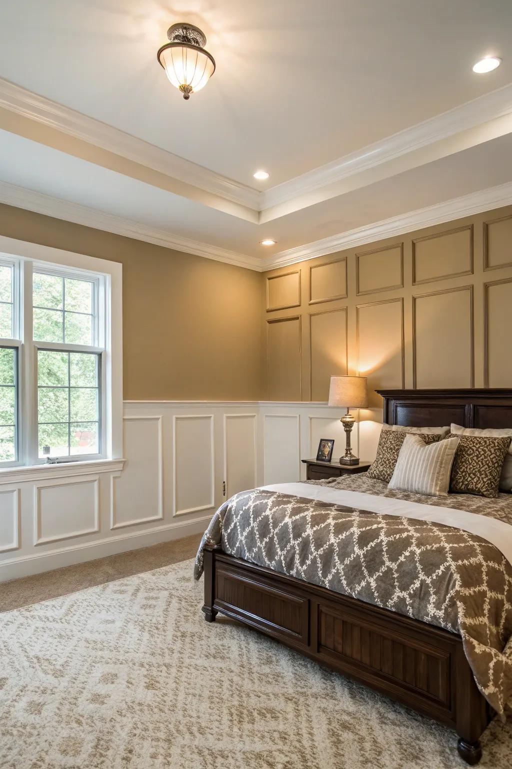 Two-toned paneling enriches with dimension and class.