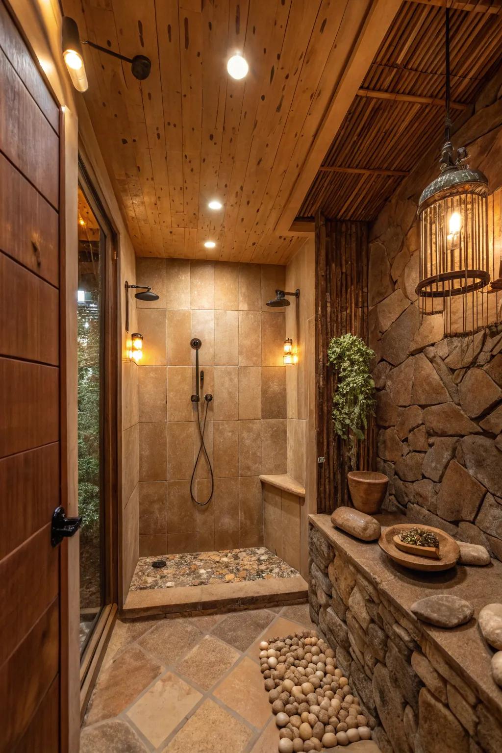 Shower showcasing an unrefined hue selection with gentle lighting effects.