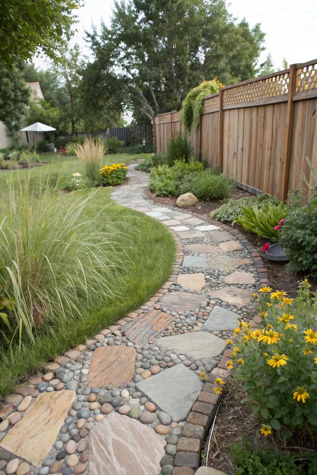 Rocks and flagstones fashion an age-old and refined garden walkway.