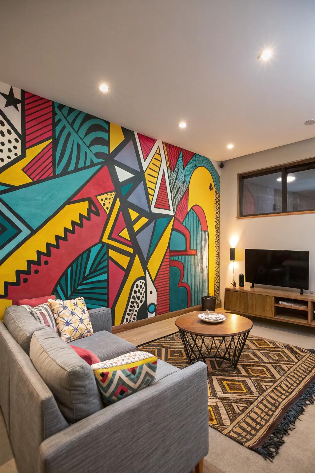 Fill your space with energy and creativity using a vibrant abstract mural.