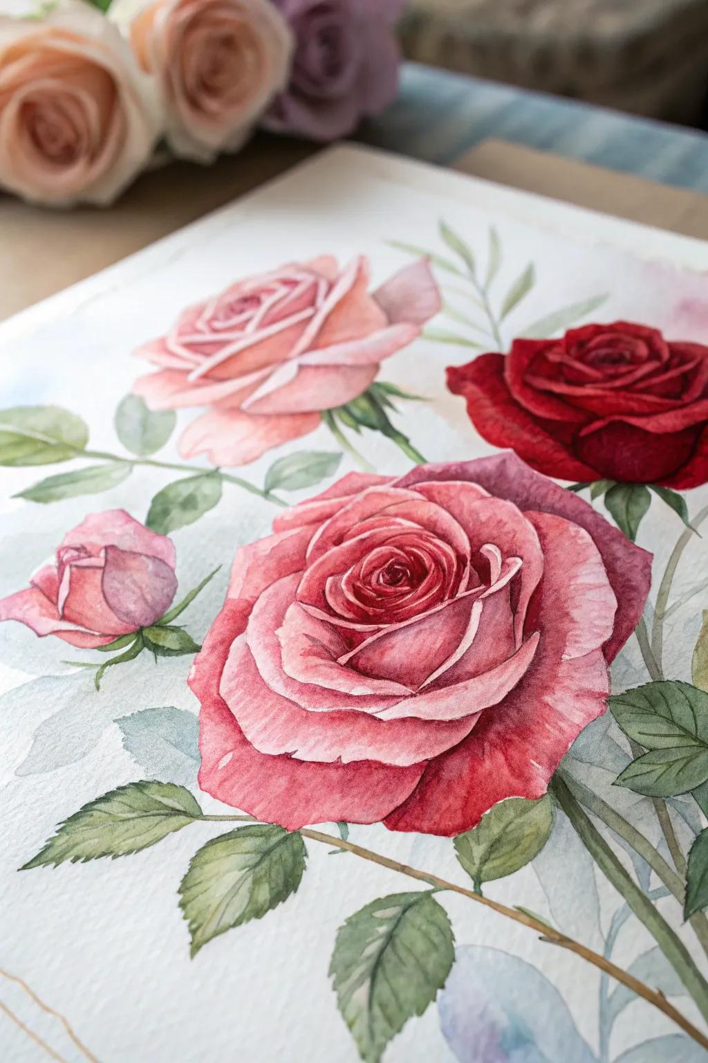Charming watercolor roses providing refinement and allure.