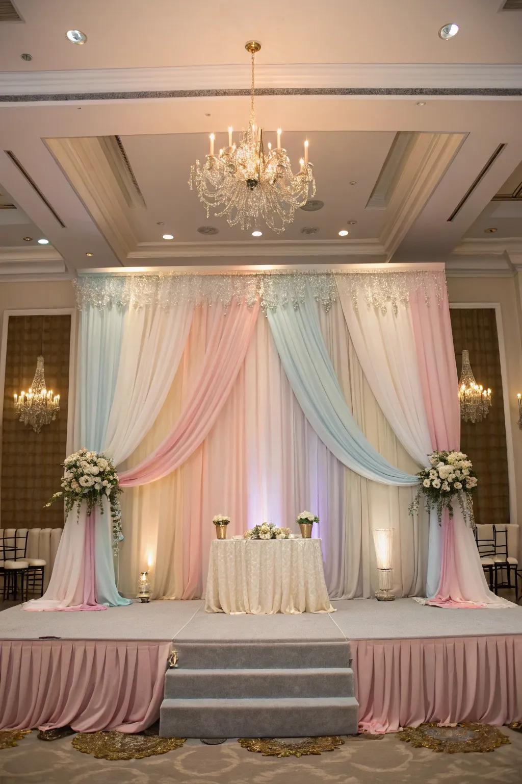 Transform your venue with elegant drapery for a romantic touch.