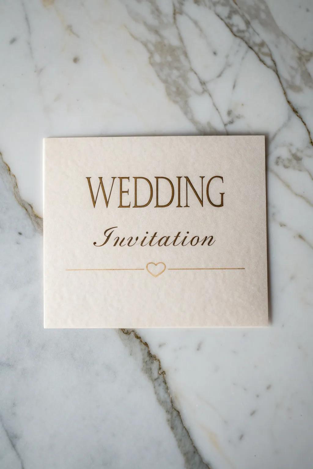 Announcement showcasing refined lettering on a marble effect surface.