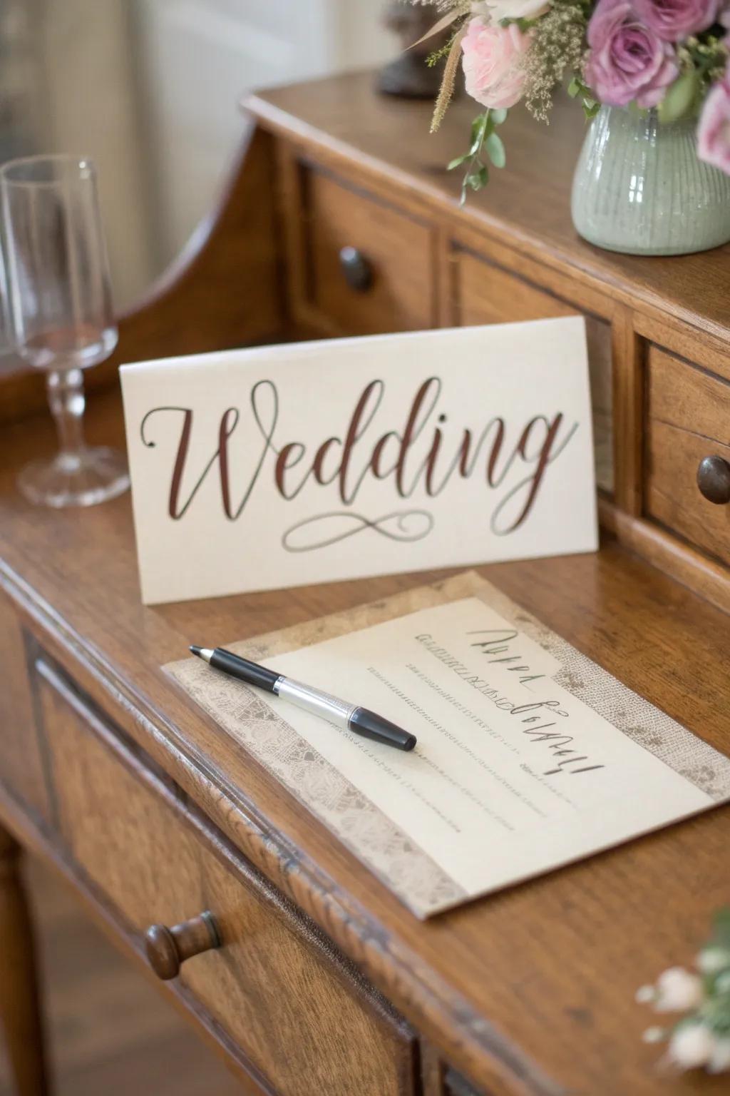 A wedding registry card that feels personal thanks to its handwritten fonts.