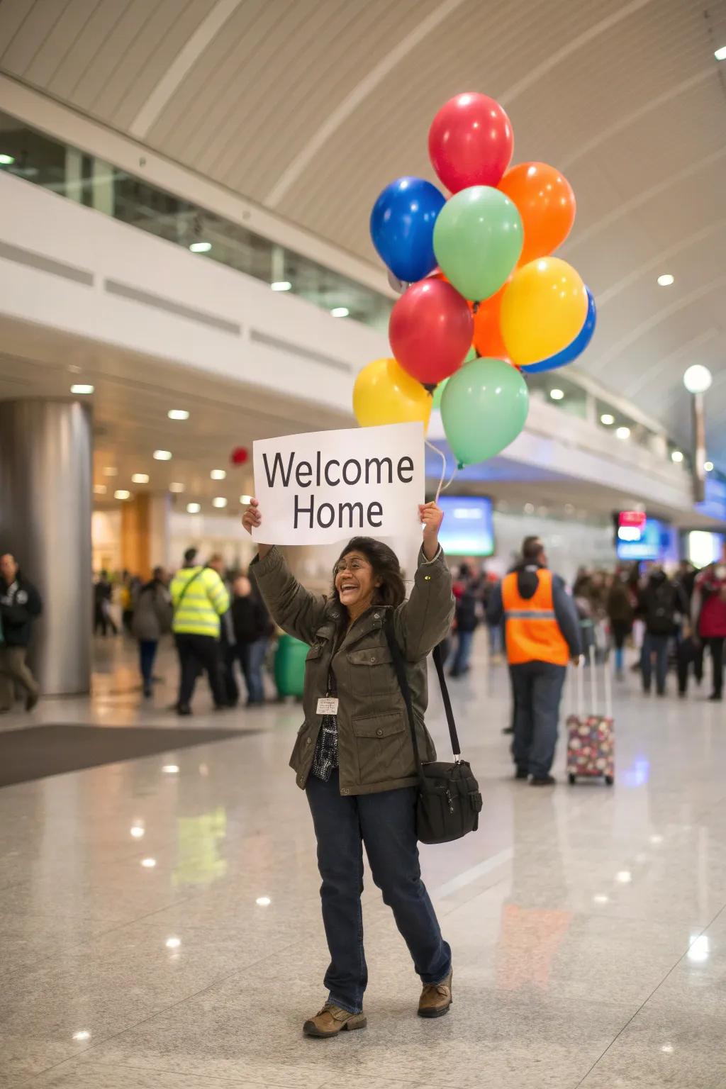 Balloons enhance the celebratory atmosphere of any welcome sign.