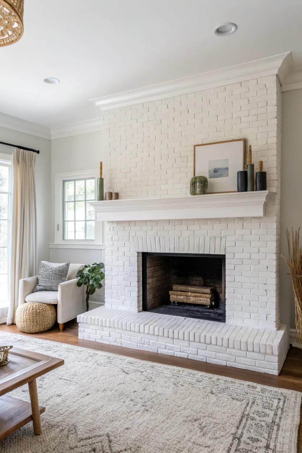 Understated decor accentuates the pure lines of the white brick.