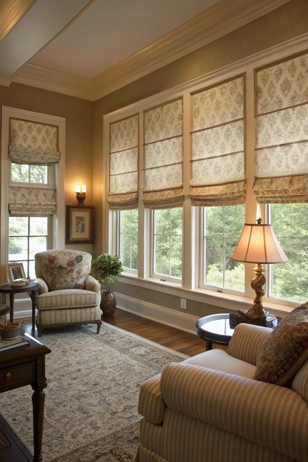 Fabric window fashions bring refinement to any space with casement windows.
