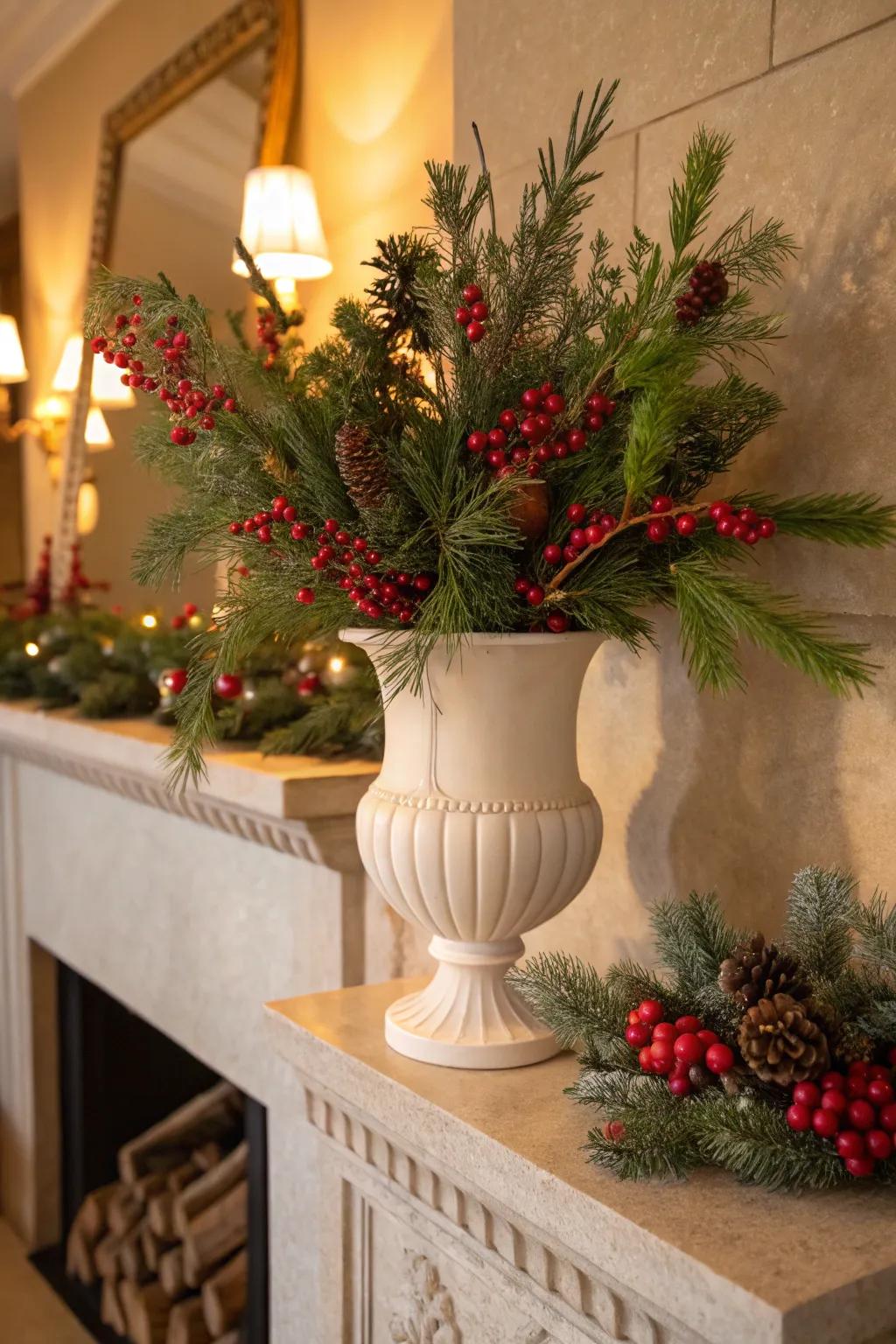 Evergreen and berry decorations offer festive excitement to your home.