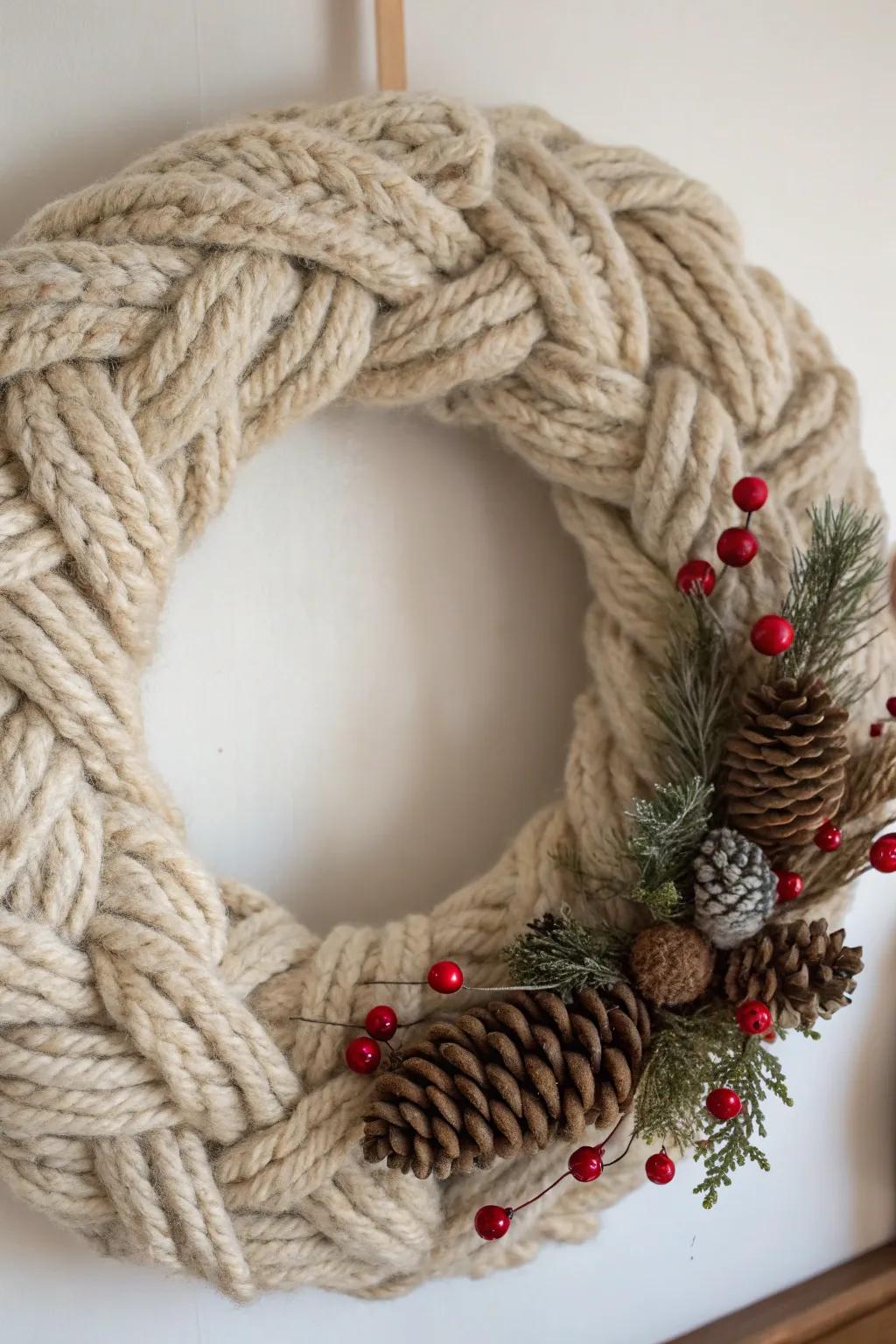 Invoke a cozy atmosphere with a wool-clad wreath.