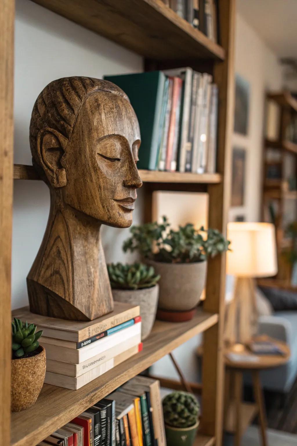 Inject intrigue into your decoration using a reflective timber portrait.