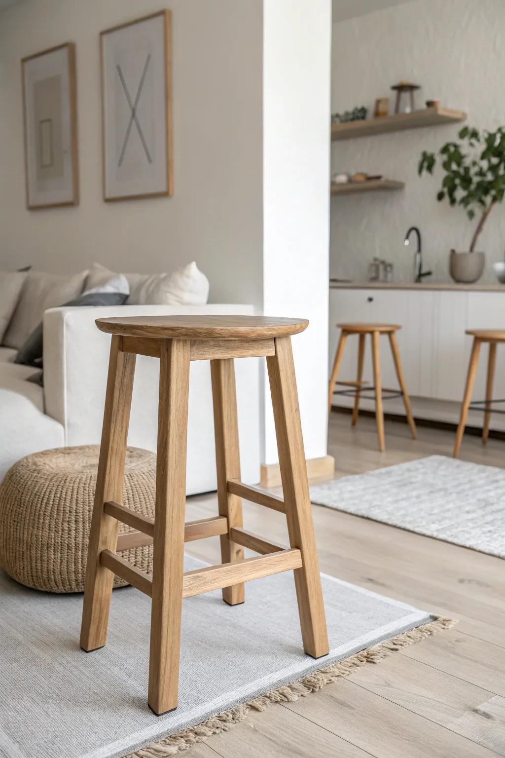 Scandinavian simplicity radiates from this refined wooden stool.