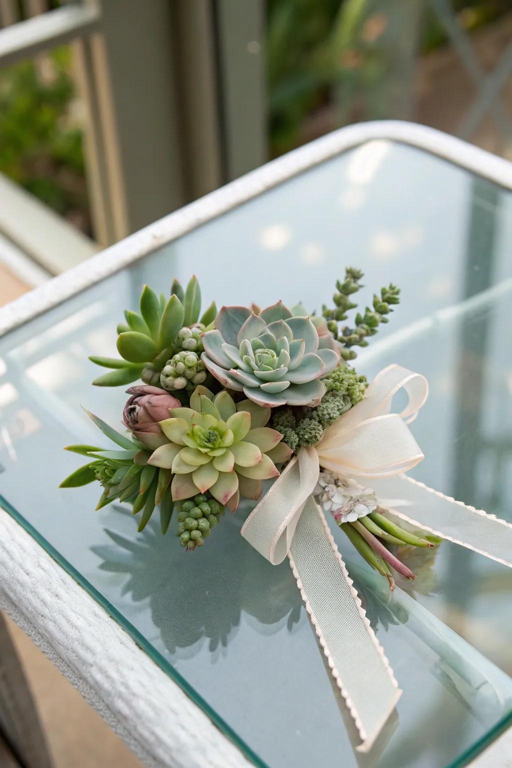 Stylish wrist adornment featuring fleshy plants for a contemporary flair.