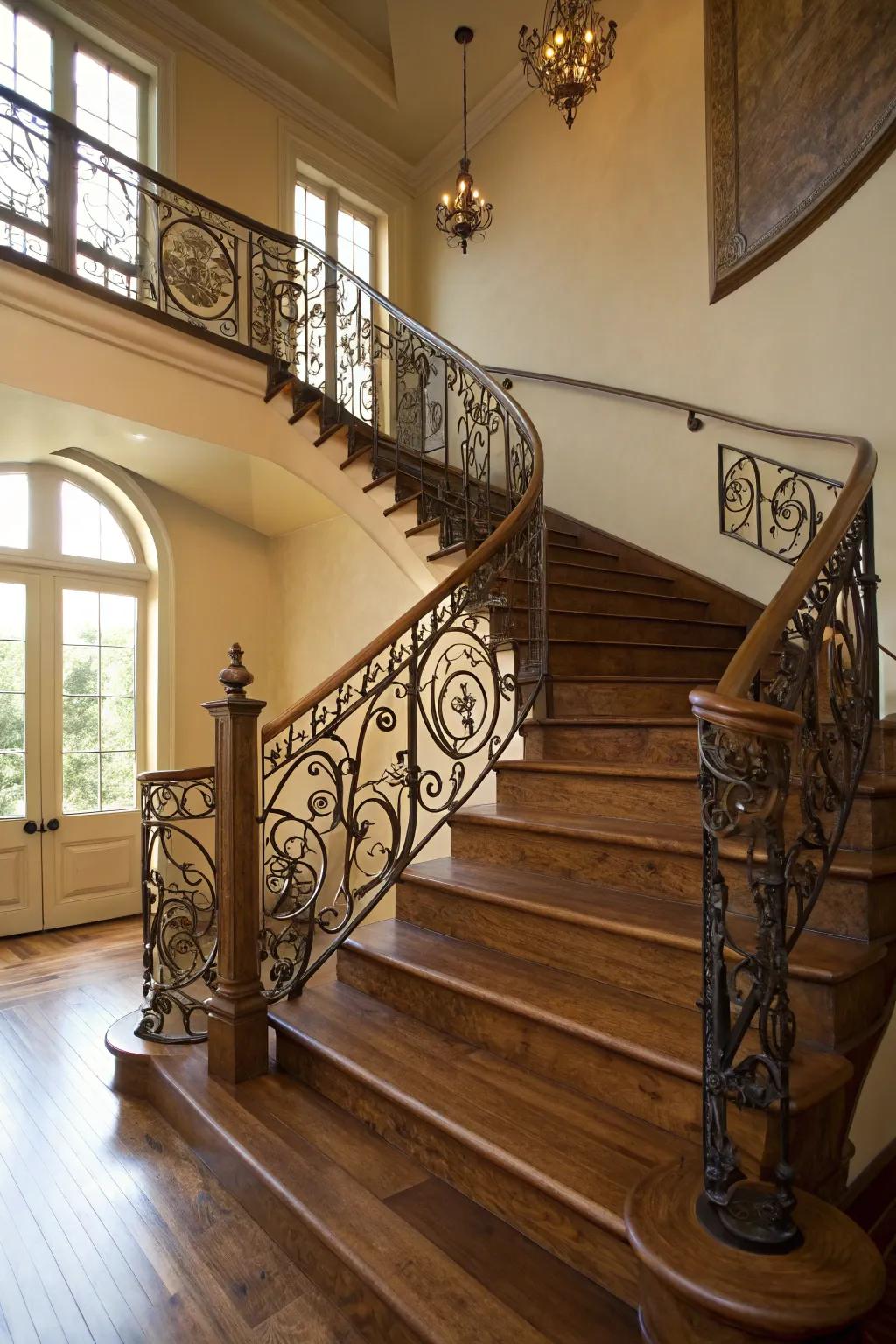 Ironwork railings offer refinement to every staircase.