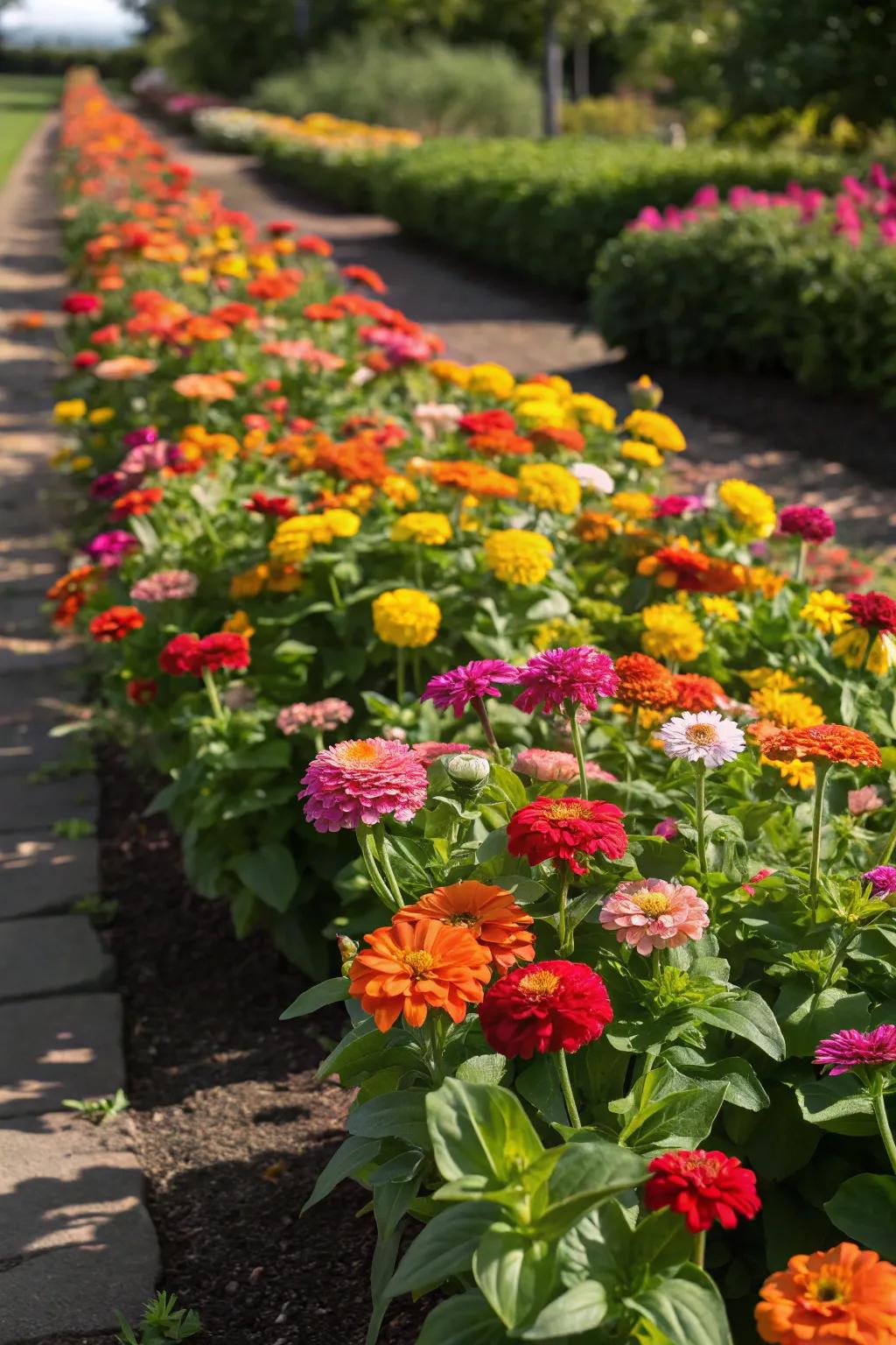 A spectrum-themed cultivated plot showcasing blossifys erupting in every conceivable hue.