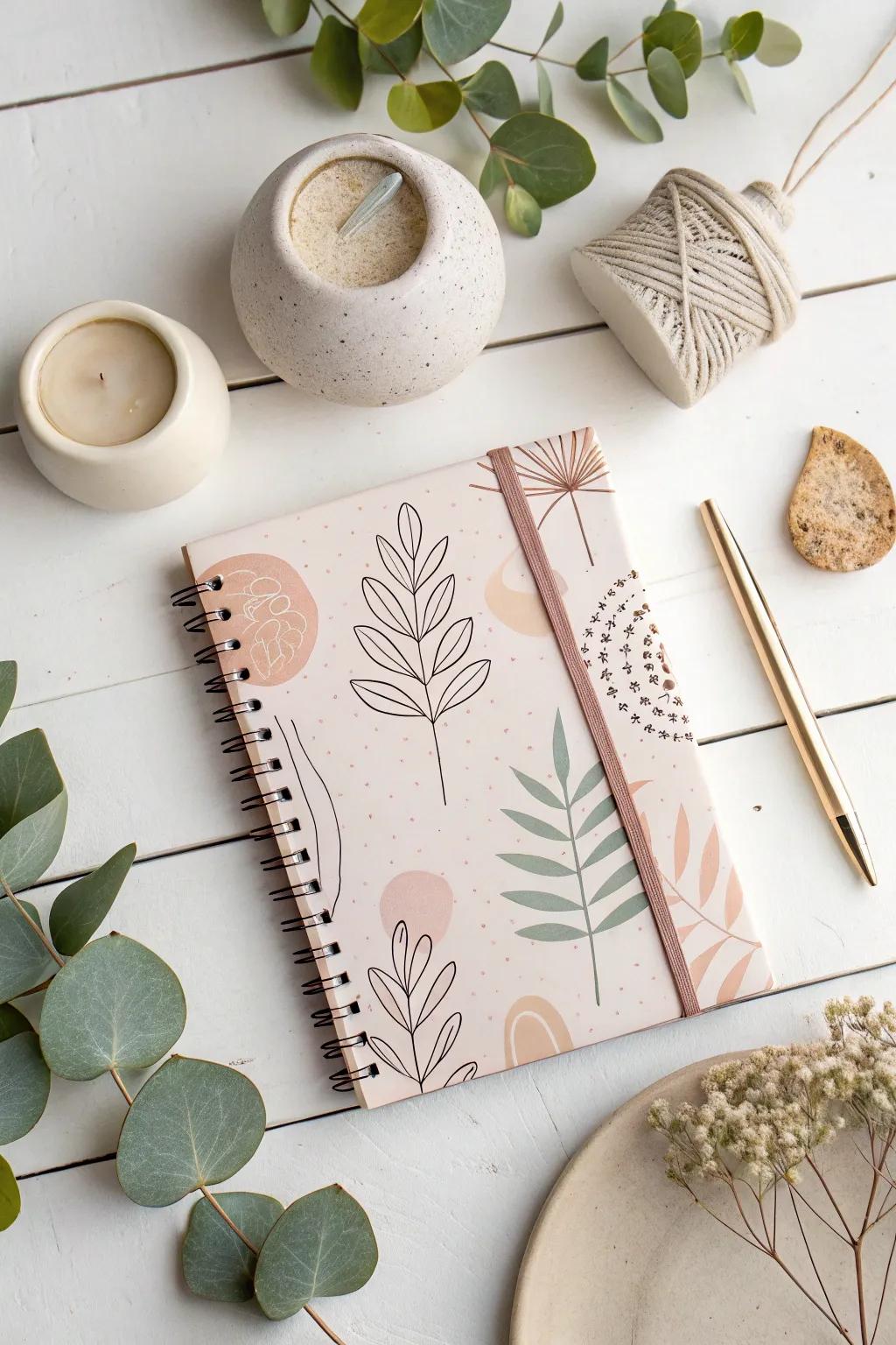 Celebrate simplicity and natural beauty using this electronically designed notebook cover, a flawless blend of Scandinavian minimalism and Boho charm.