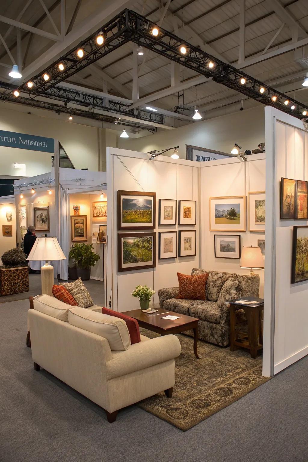 An expansive, reposeful arrangement spurs visitors to unwind and engage with the artwork.