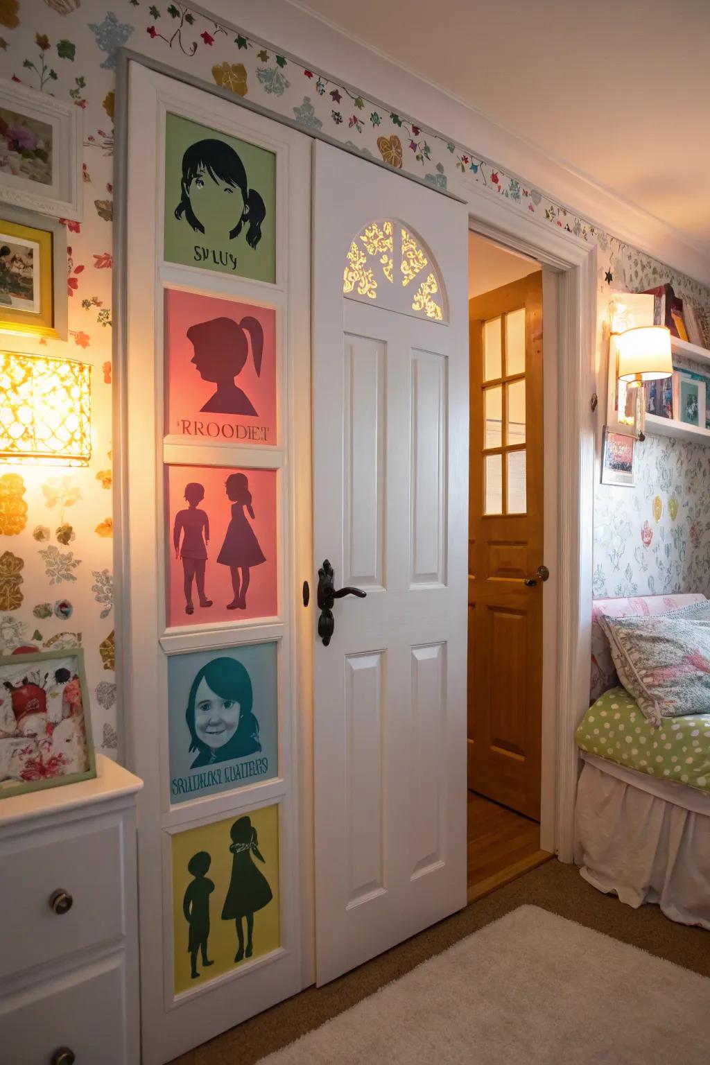 A personalized door that showcases family art and individuality.