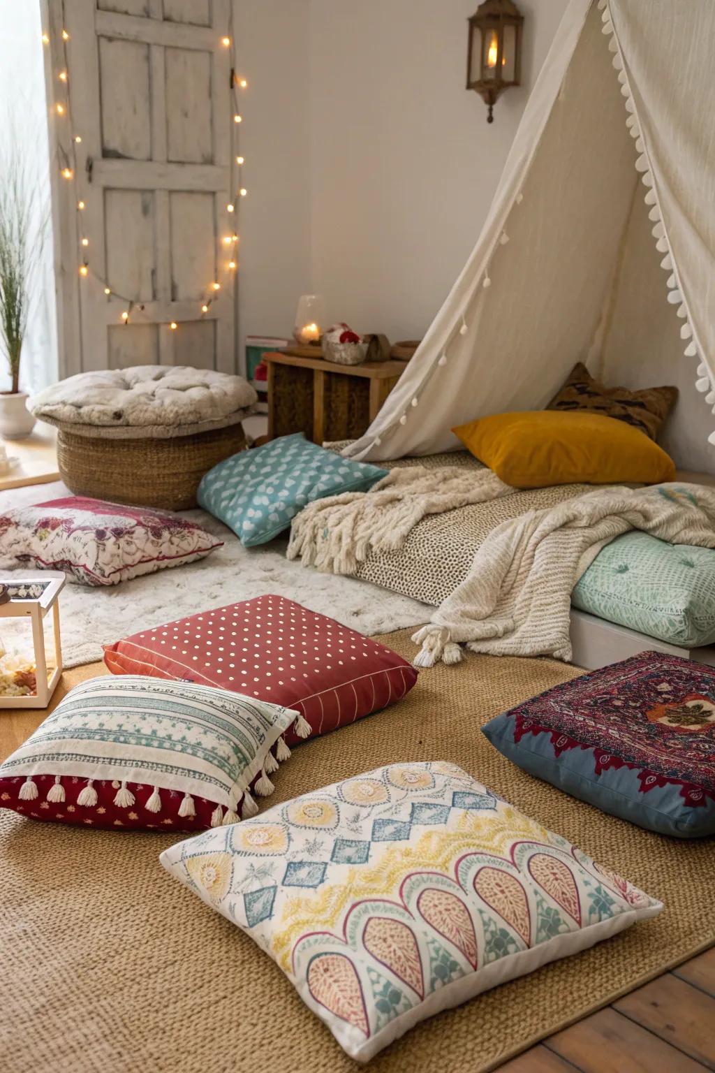 Ground cushions encourage casual lounging.