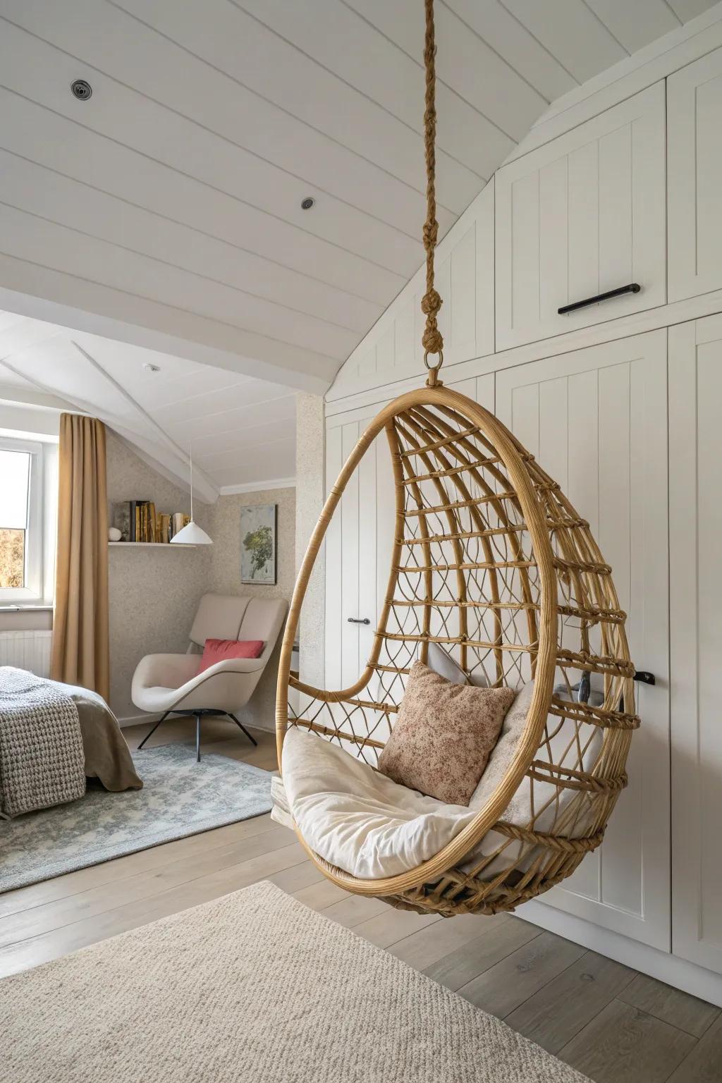 A suspended lounger appearing in a bedroom configuration, delivering a diverting and efficient seating answer.