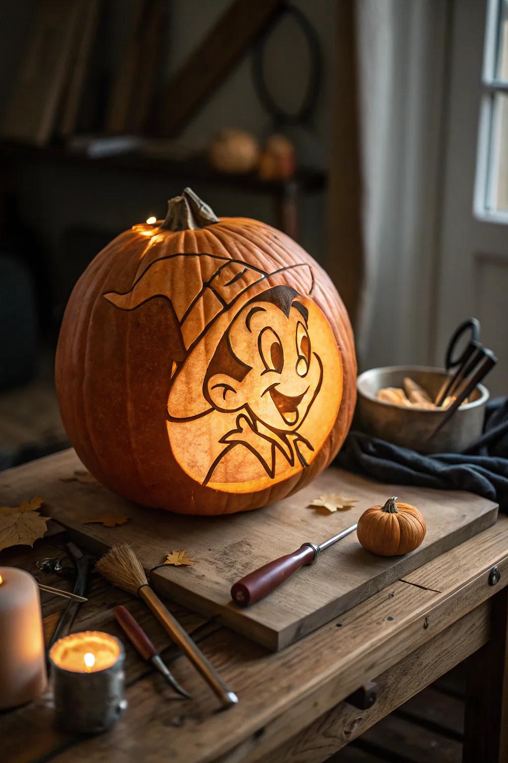 Master the art of carving with this simple yet impressive cartoon likeness!