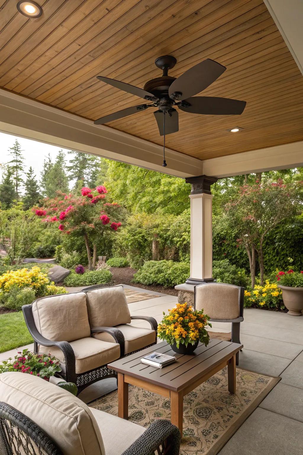 Unwind in style with a ceiling fan for your outdoor getaway.