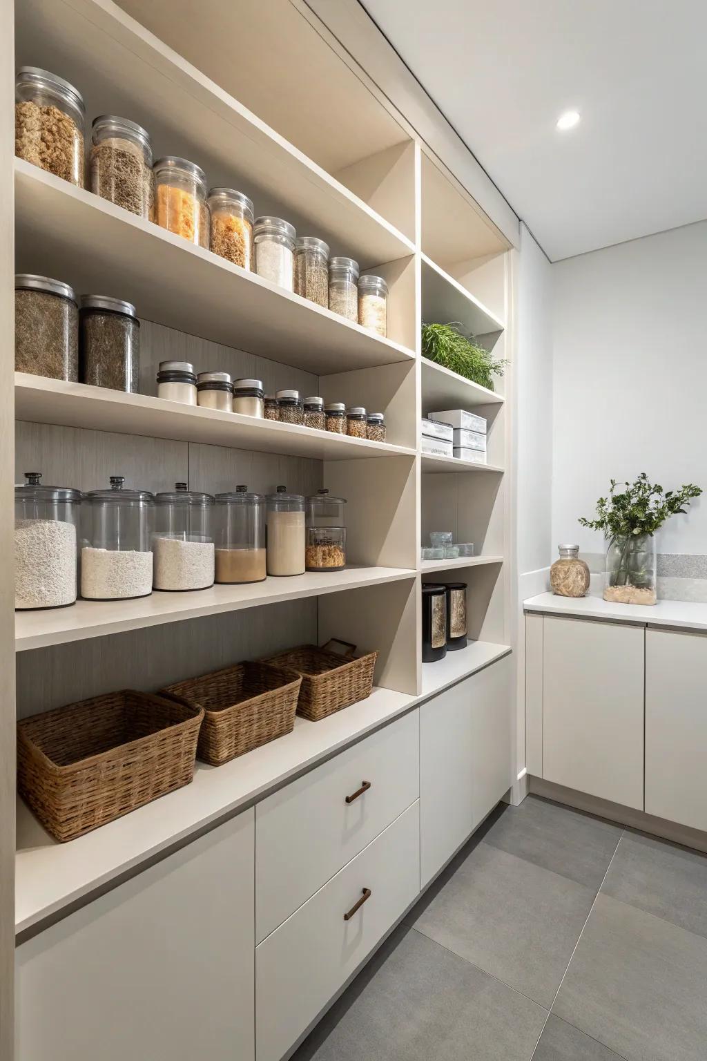 Minimalism introduces tranquility and focus to your pantry.