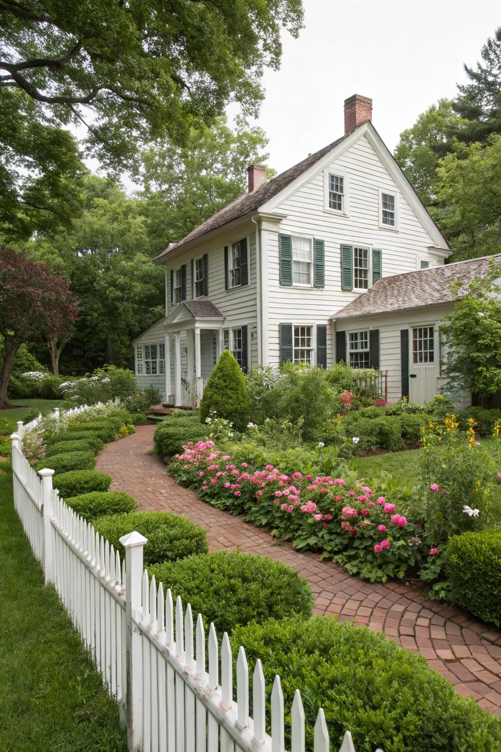 Colonial home featuring complementary garden styling.