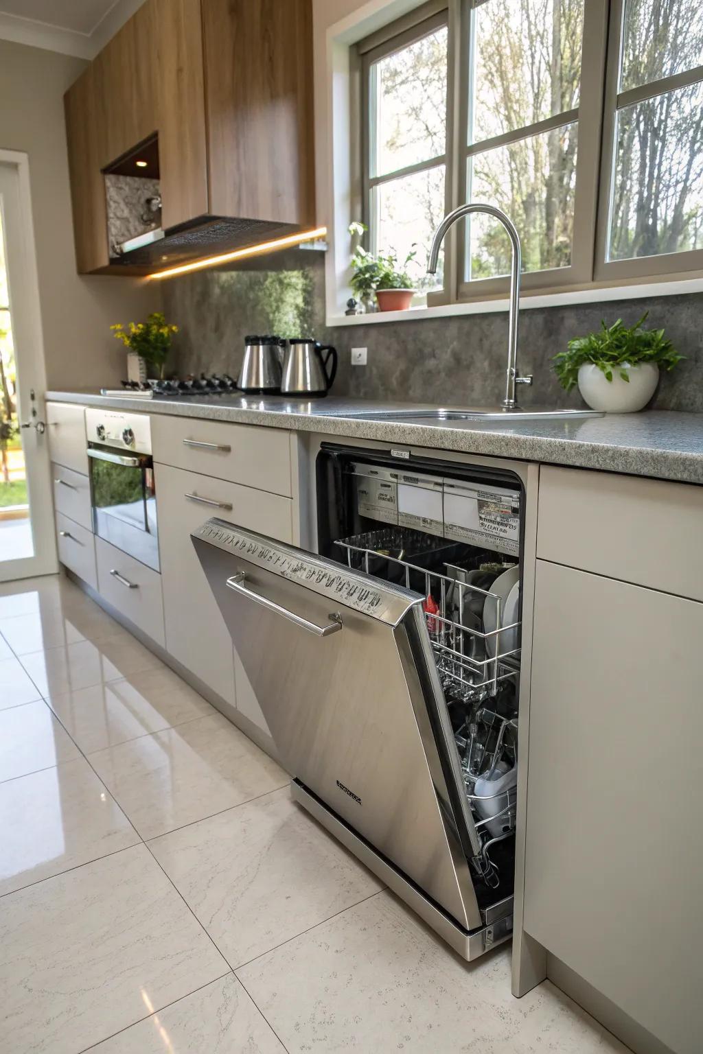 Creative hidden dishwasher design for a seamless kitchen look.