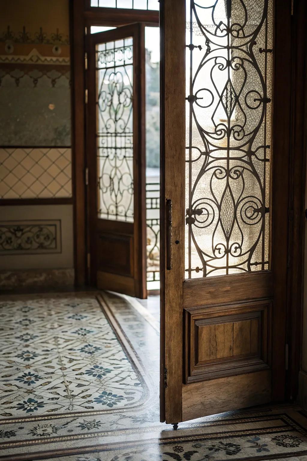 Add texture and visual interest with patterned glass door blueprints.