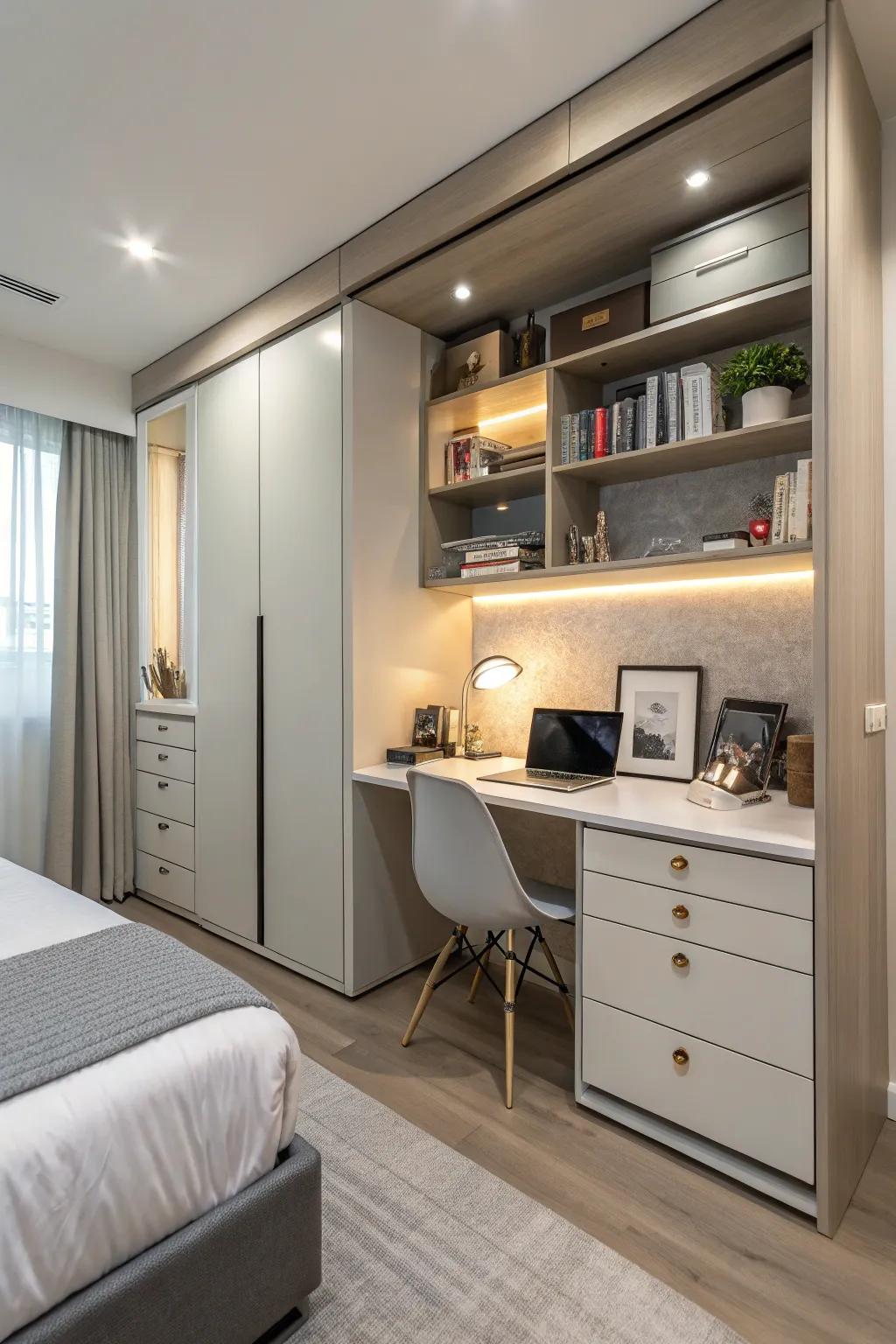 Adaptable furniture maximizes space and efficiency.