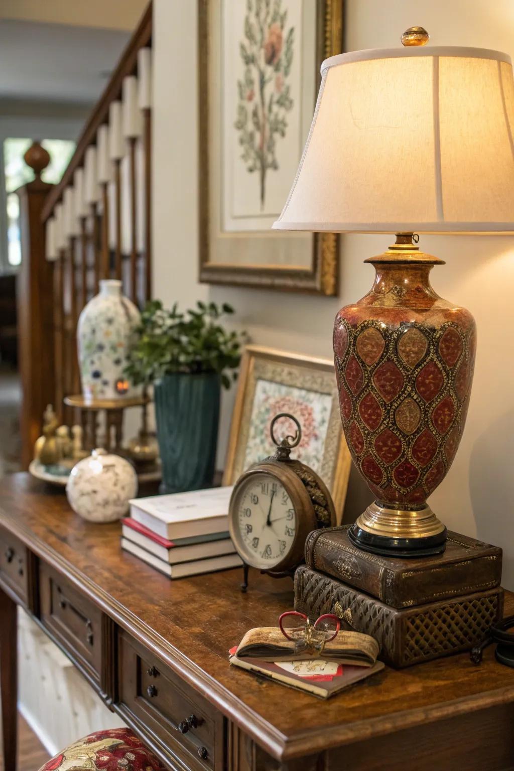 Eclectic curios inject quirkiness alongside intrigue inside an entryway.